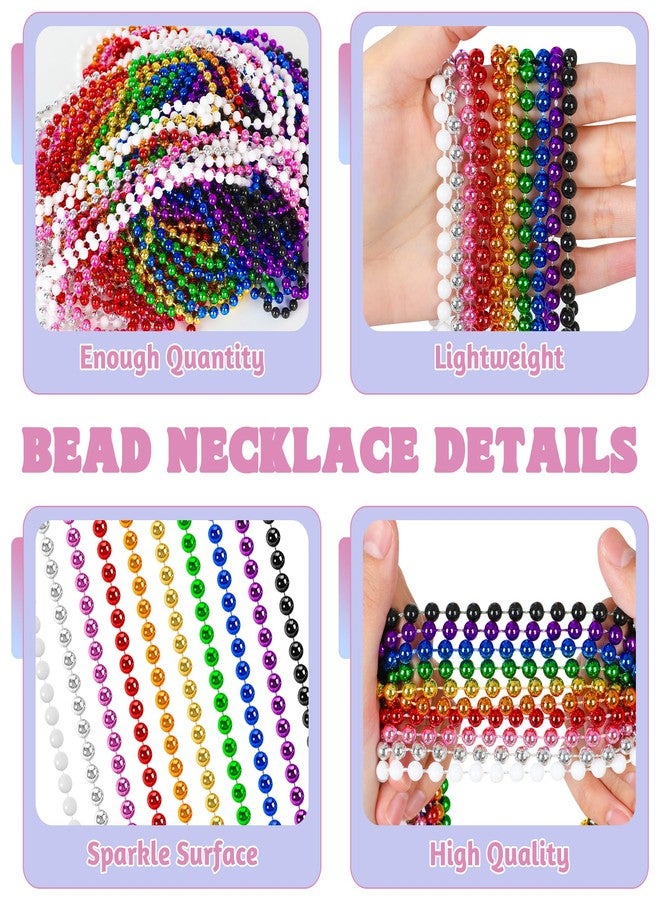 Huskein 100 PCS Mardi Gras Beads, 33" Assorted Colors Carnival Beads Bulk, 10 Kinds Colors Beaded Stuff Set, Parade Throw Accessories Set, Round Costume Necklaces for Festive Party Supplies - Image 3
